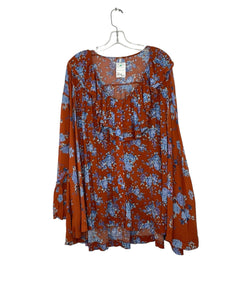 Free People Size Small Rust Print Pre-Owned Blouse- Ladies