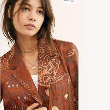 Free People Size X- Small Rust Print Blazer/Indoor Jacket- Ladies