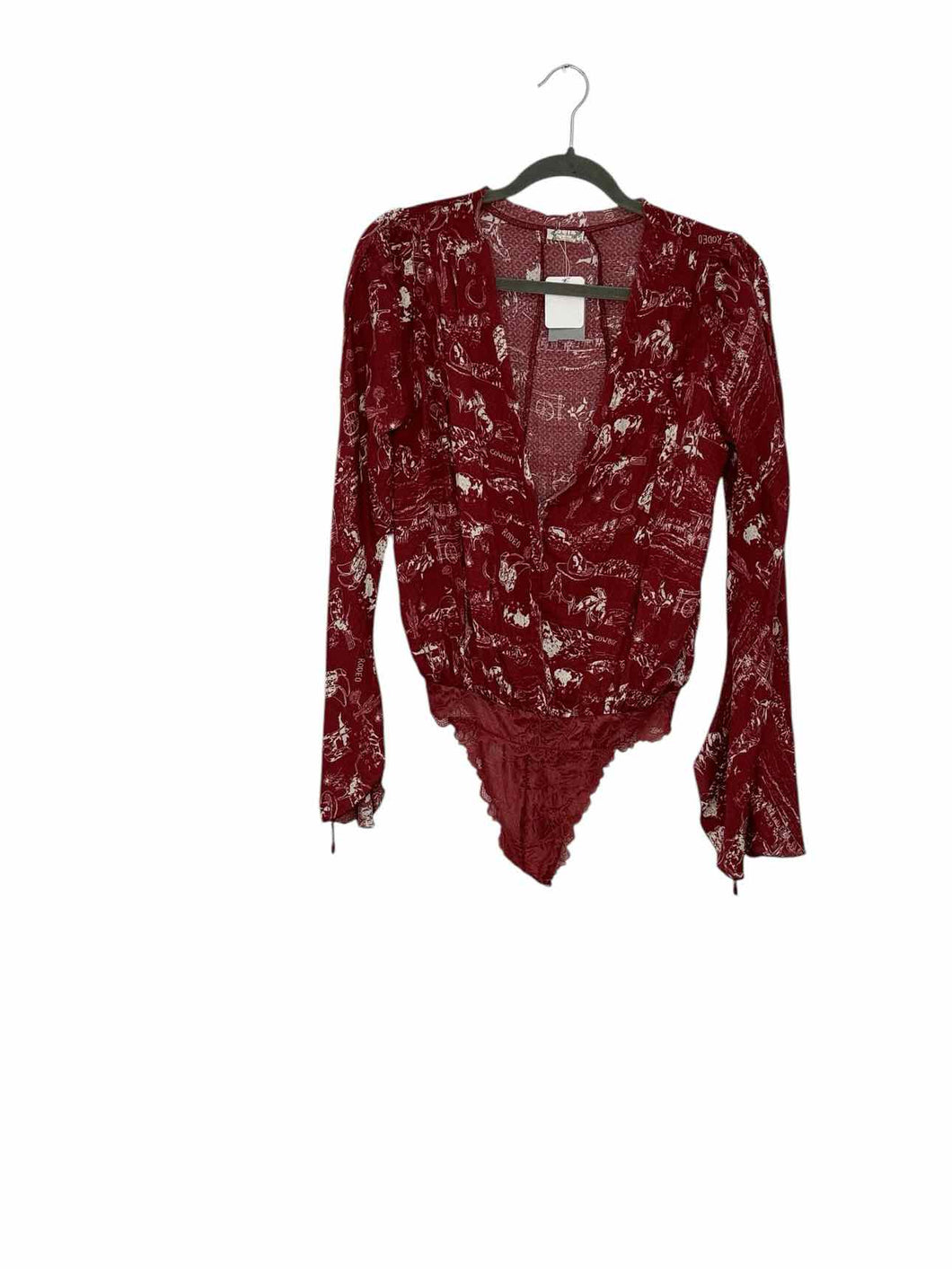 Free People Size X- Small Red Print Pre-Owned Bodysuit- Ladies