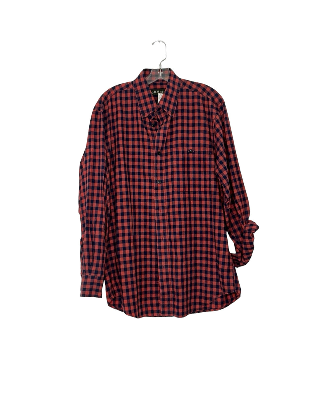 Orvis Size M Navy Plaid Pre-Owned Shirt- Mens