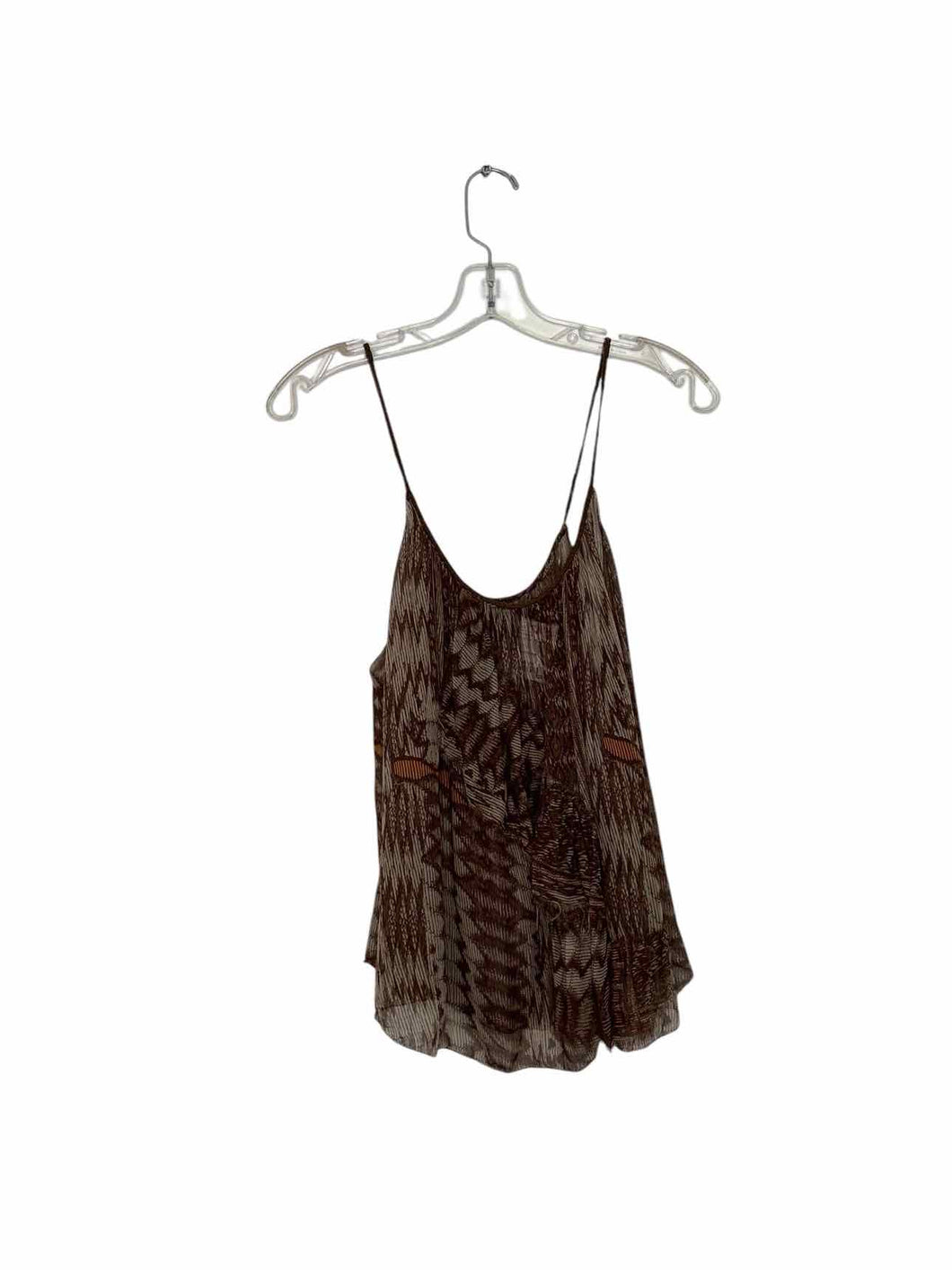 Of Two Minds Size Medium Brown Print Pre-Owned Tank Top- Ladies