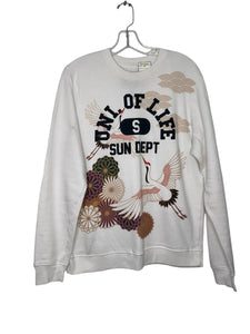 Size Medium White Print Pre-Owned Sweatshirt- Ladies