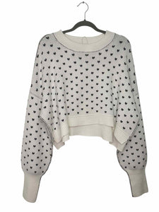 Free People Size Small White Print Pre-Owned Sweater- Ladies