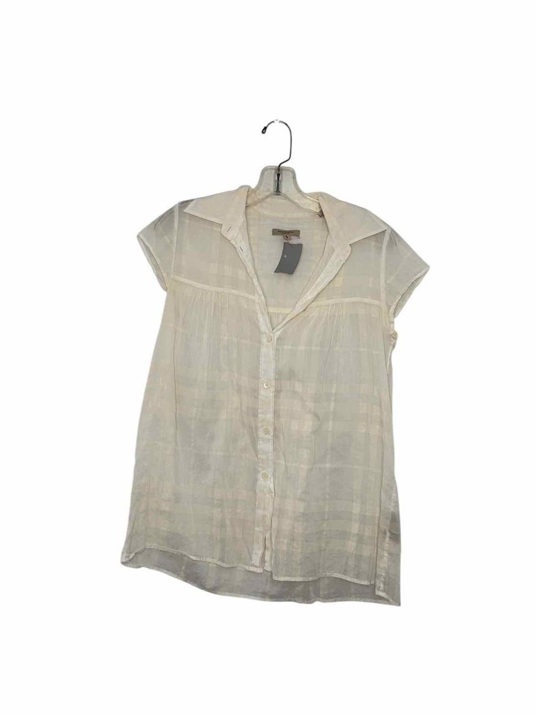 Burberry Size Small Cream Plaid Pre-Owned Shirt- Ladies