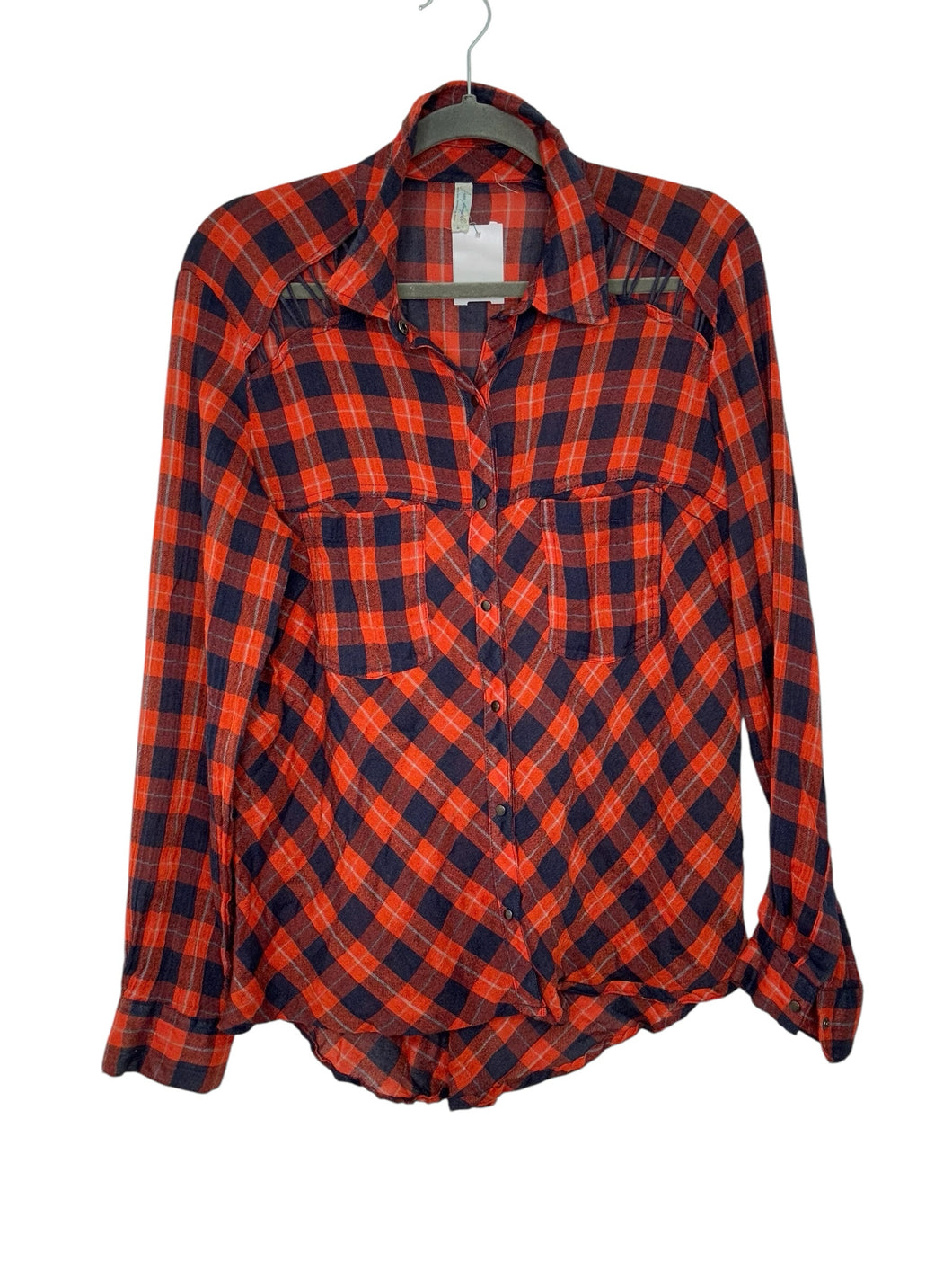 Free People Size Small Red Plaid Pre-Owned Shirt- Ladies