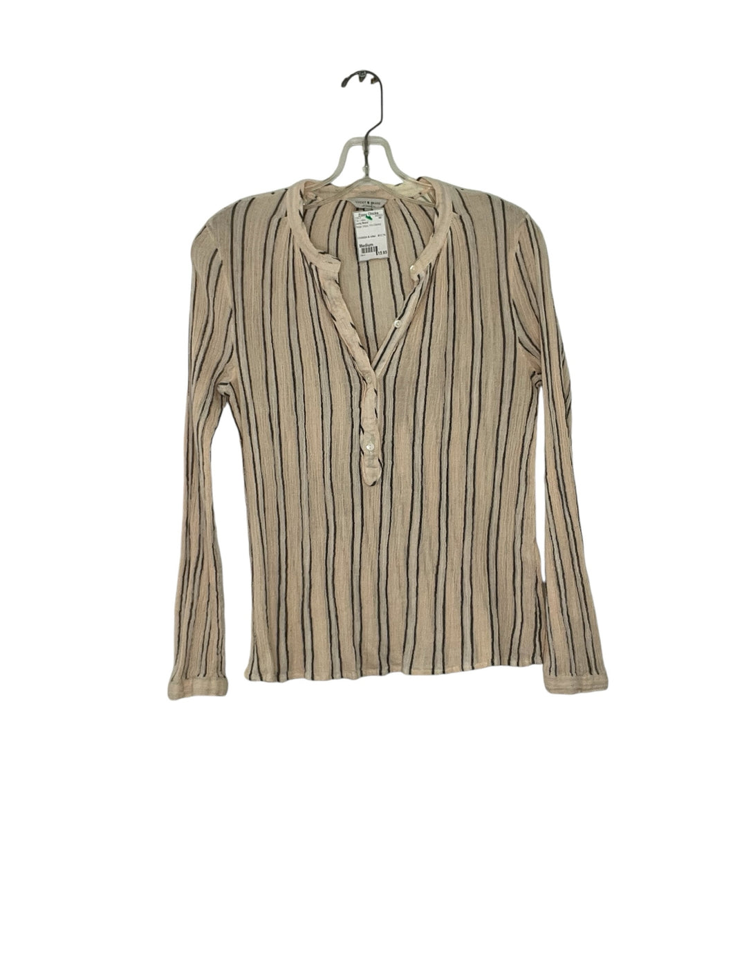 Lucky Brand Size Medium Beige Stripe Pre-Owned Top- Ladies