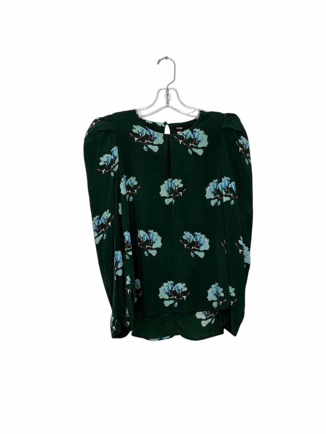 Maje Size 2 Green Floral Pre-Owned Blouse- Ladies