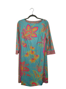 Gretchen Scott Size Medium Turquoise Print Pre-Owned Dress- Ladies